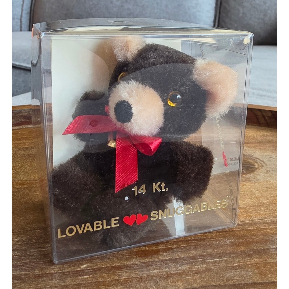 Vintage Lovable Snuggables Teddy Bear 14Kt Solid Gold Heart Charm JCPenney NIB